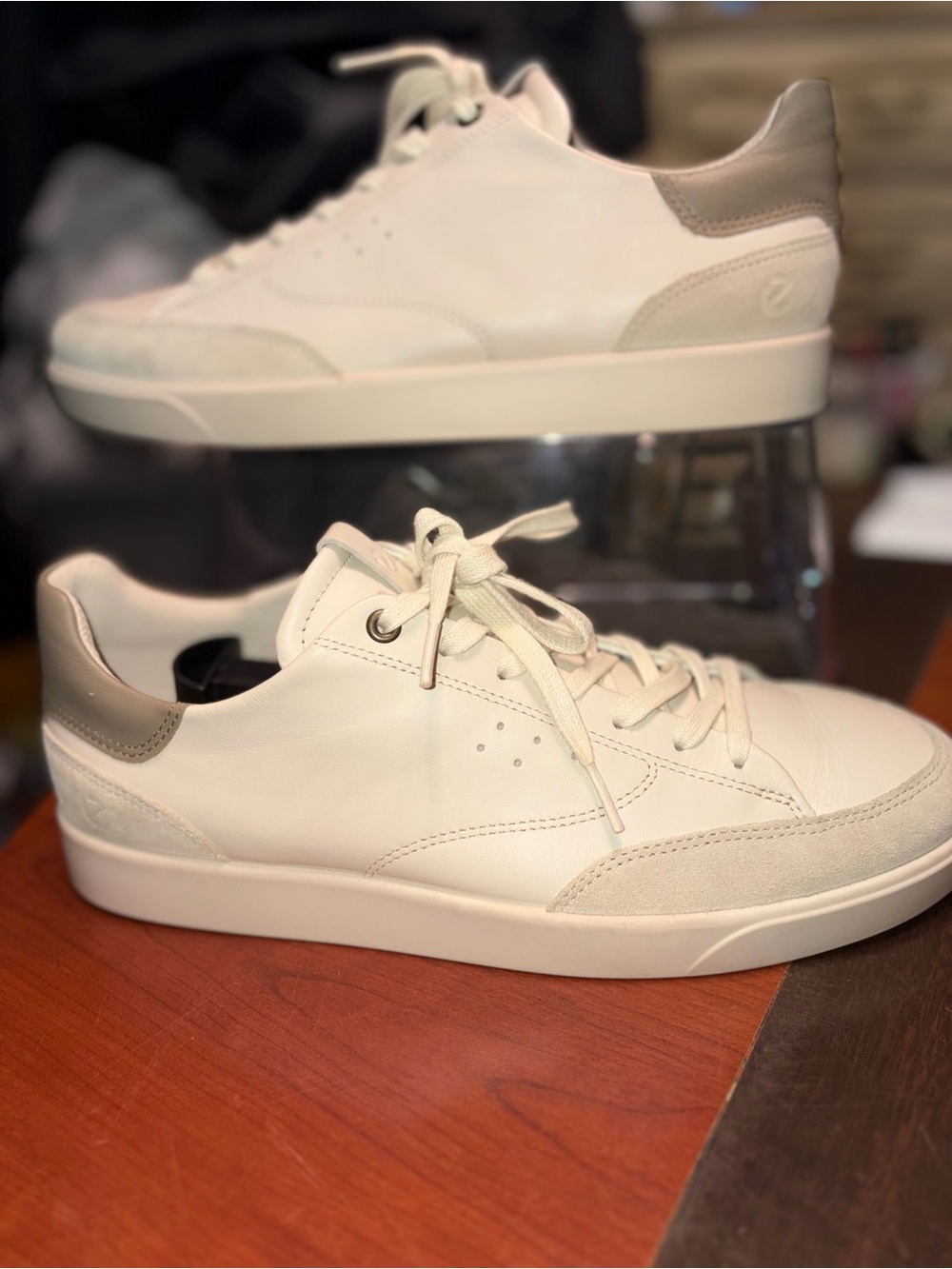 ECCO Street Lite Court sneakers in an off-white leather colorway